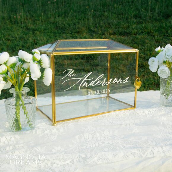 Wedding Card Box, Card Box for Wedding Table, Personalized Glass Card Box - Picture 2 of 12